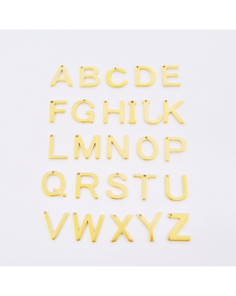 Abecedario de acero inox. dorado, todas las letras,12mm de alto hueco 0.8mm (1pc).