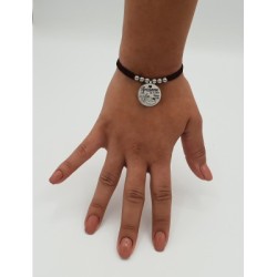 Pulsera Natalicia niña, modelo ESPIGA, disponible en marrón y negro, ajustable, rellena los campos.