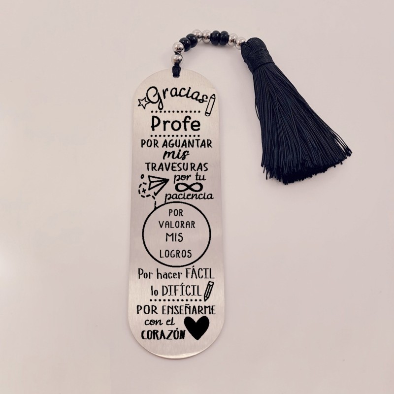 Marca páginas BIMBA, modelo 3, borla de algodón, cristal checo y acero inoxidable.