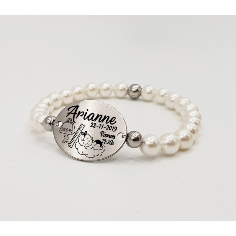 Pulsera natalicia niña, modelo ORIGEN, rellena los campos, elástica.