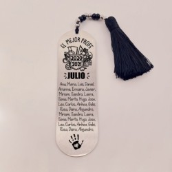 Marca páginas BIMBA, modelo 1, borla de algodón, cristal checo y acero inoxidable.