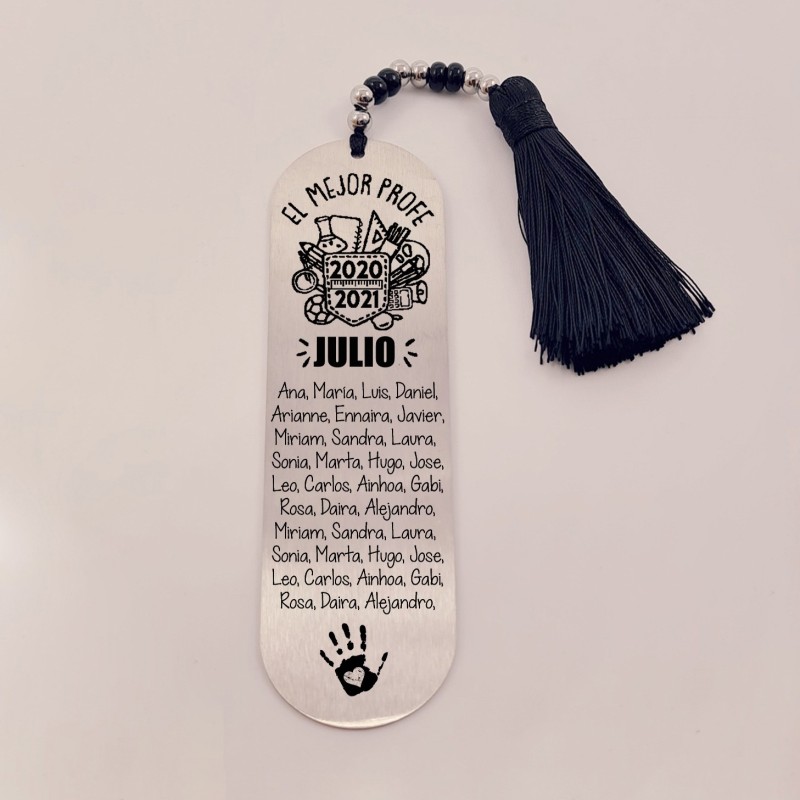 Marca páginas BIMBA, modelo 1, borla de algodón, cristal checo y acero inoxidable.