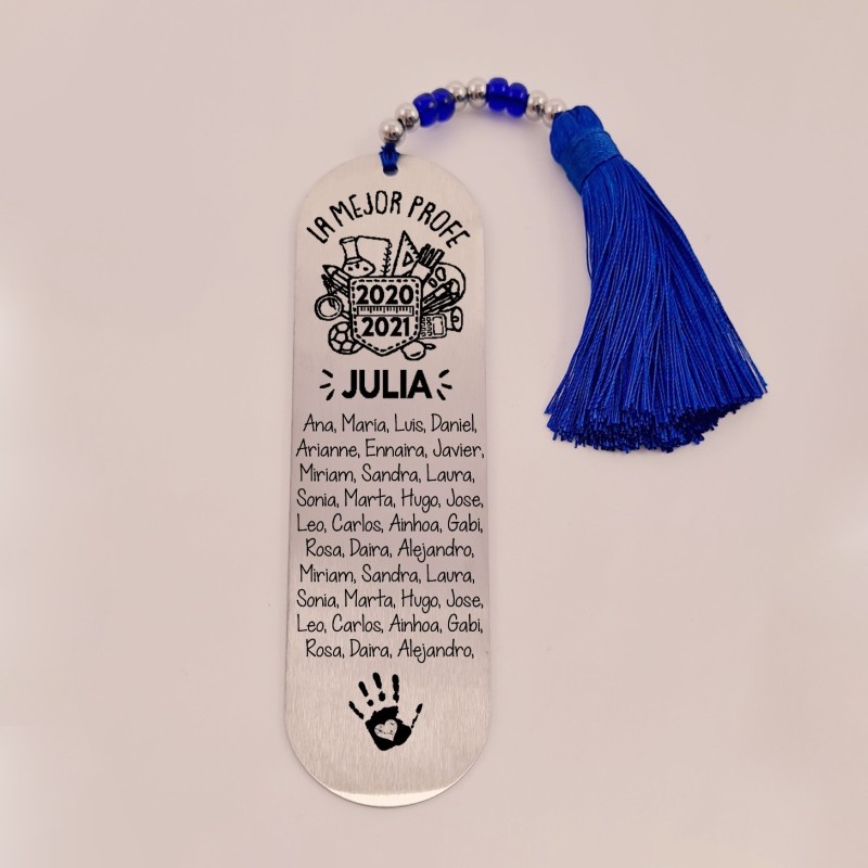 Marca páginas BIMBA, modelo 2, borla de algodón, cristal checo y acero inoxidable.