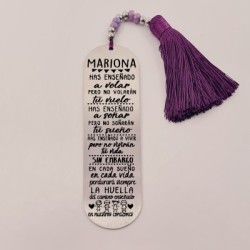 Marca páginas BIMBA, modelo 5, borla de algodón, cristal checo y acero inoxidable.