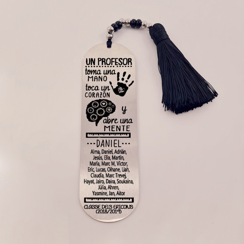 Marca páginas BIMBA, modelo 6, borla de algodón, cristal checo y acero inoxidable.