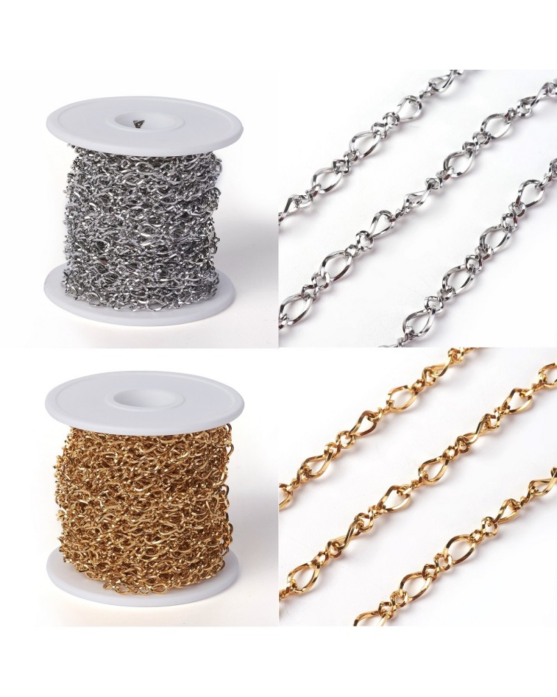 Cadena de acero inoxidable, sin soldar, eslabones 6x3.5x1 mm y 5.5x3.5x1 mm (50cm).