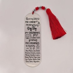 Marca páginas BIMBA, modelo 12, borla de algodón, cristal checo y acero inoxidable.