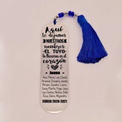 Marca páginas BIMBA, modelo 15, borla de algodón, cristal checo y acero inoxidable.