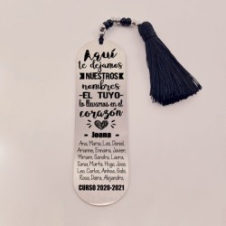 Marca páginas BIMBA, modelo 15, borla de algodón, cristal checo y acero inoxidable.