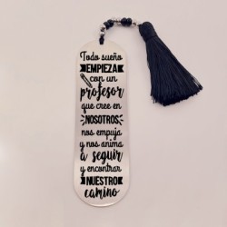 Marca páginas BIMBA, modelo 17, borla de algodón, cristal checo y acero inoxidable.