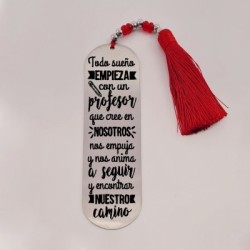 Marca páginas BIMBA, modelo 17, borla de algodón, cristal checo y acero inoxidable.