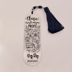 Marca páginas BIMBA, modelo 19, borla de algodón, cristal checo y acero inoxidable.