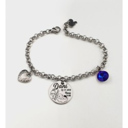 Pulsera ANDANA, natalicio niño, cadena redonda con adornos colgando, acero inoxidable, ajustable.