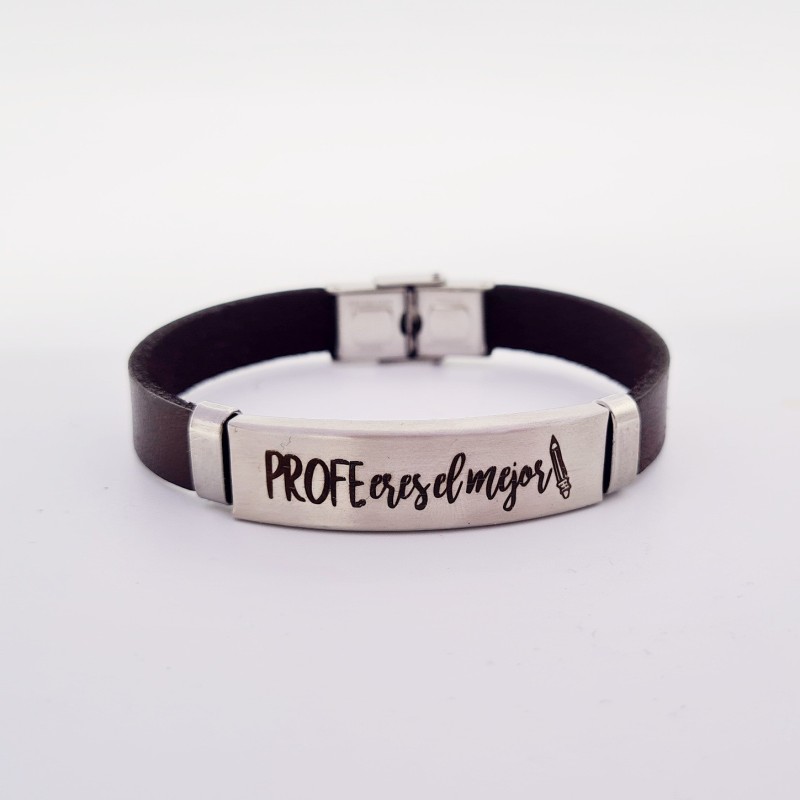 Pulsera de cuero y acero, regalos para profesores | Dcorazon