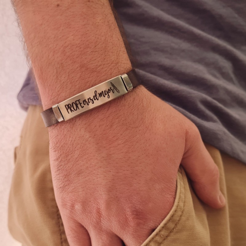 Pulsera de cuero y acero, regalos para profesores | Dcorazon