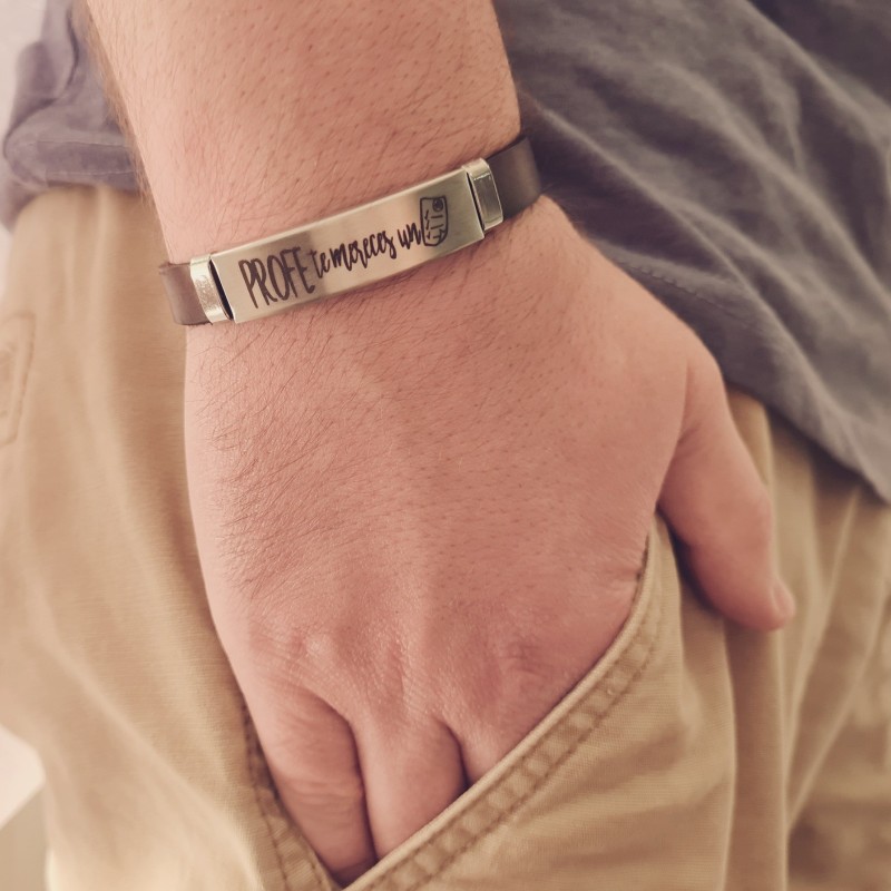 Pulsera de cuero y acero, regalos para profesores | Dcorazon