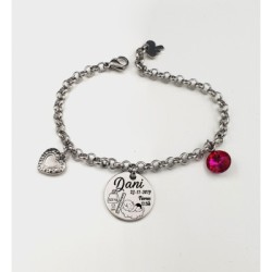 Pulsera ANDANA, natalicio niño, cadena redonda con adornos colgando, acero inoxidable, ajustable.