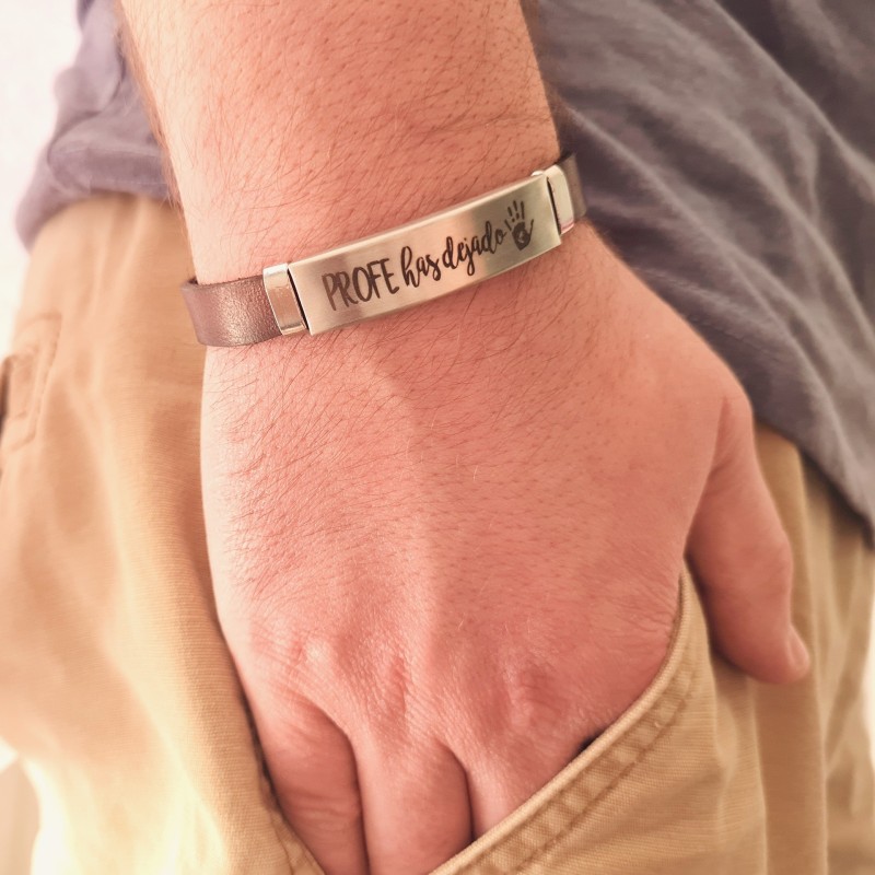 Pulsera de cuero y acero, regalos para profesores | Dcorazon