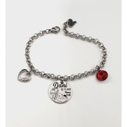 Pulsera ANDANA, natalicio niño, cadena redonda con adornos colgando, acero inoxidable, ajustable.