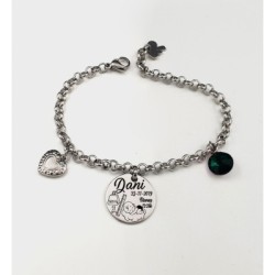 Pulsera ANDANA, natalicio niño, cadena redonda con adornos colgando, acero inoxidable, ajustable.