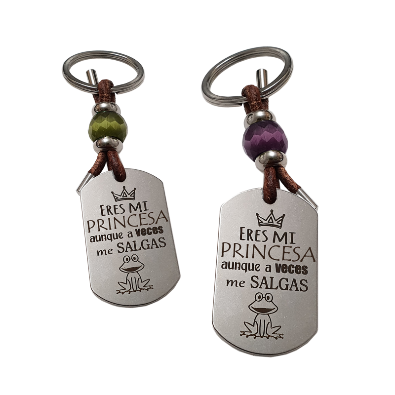 Llavero KLIMBA, con frase (Eres mi princesa aunque a veces me salgas rana).