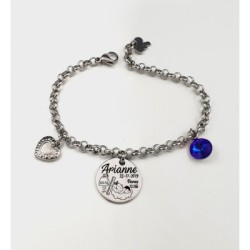 Pulsera ANDANA, natalicio niña, cadena redonda con adornos colgando, acero inoxidable, ajustable.