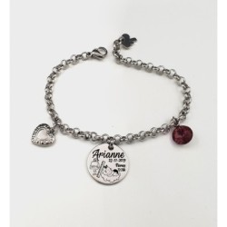 Pulsera ANDANA, natalicio niña, cadena redonda con adornos colgando, acero inoxidable, ajustable.