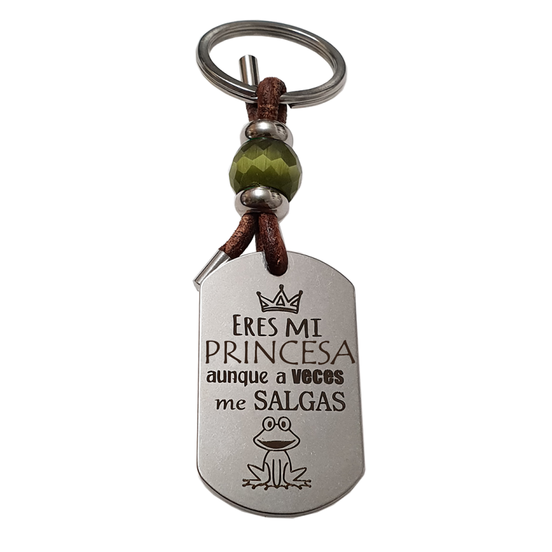 Llavero KLIMBA, con frase (Eres mi princesa aunque a veces me salgas rana).