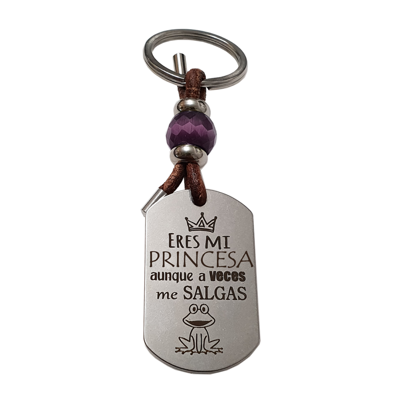 Llavero KLIMBA, con frase (Eres mi princesa aunque a veces me salgas rana).