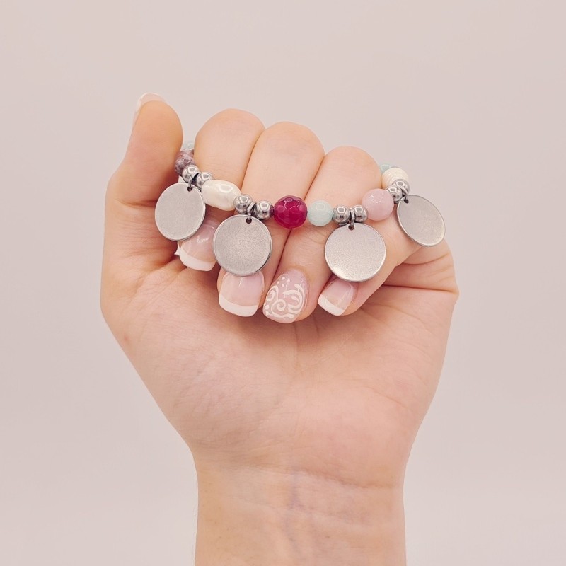 Pulsera AUREA, ágatas, perlas barrocas, acero, ajustable | Dcorazon