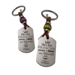 Llavero KLIMBA, con frase (Eres mi príncipe aunque a veces me salgas rana).