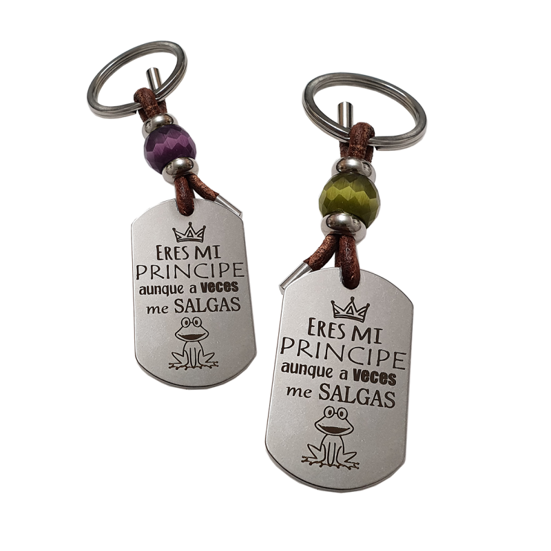 Llavero KLIMBA, con frase (Eres mi príncipe aunque a veces me salgas rana).