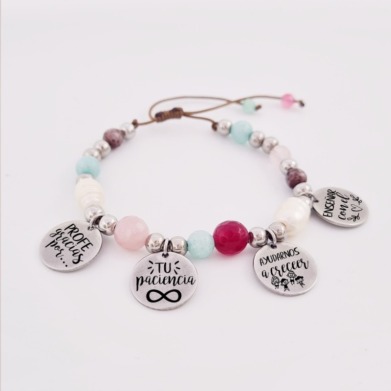 Pulsera AUREA, ágatas, perlas barrocas, acero, ajustable | Dcorazon