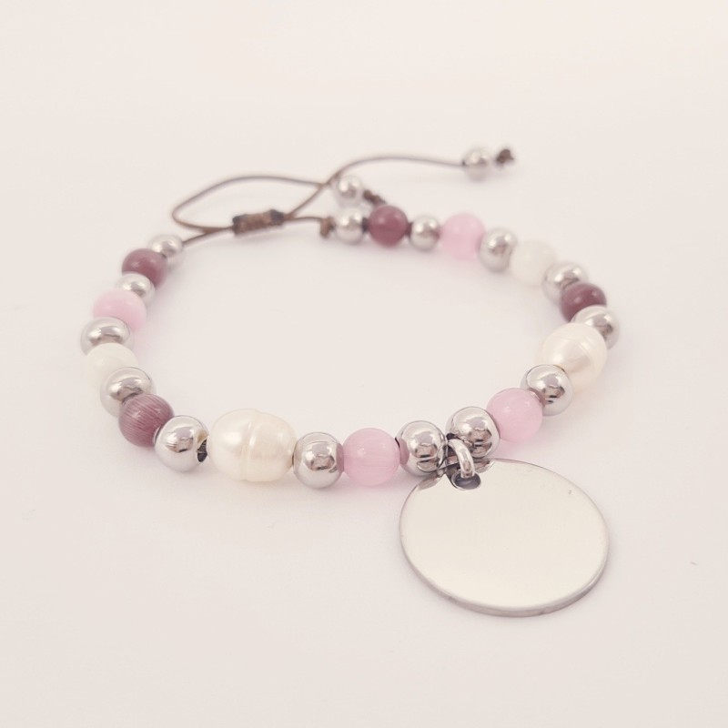 Pulsera BRISA en acero con ágatas, nácar y perla barroca | Dcorazon