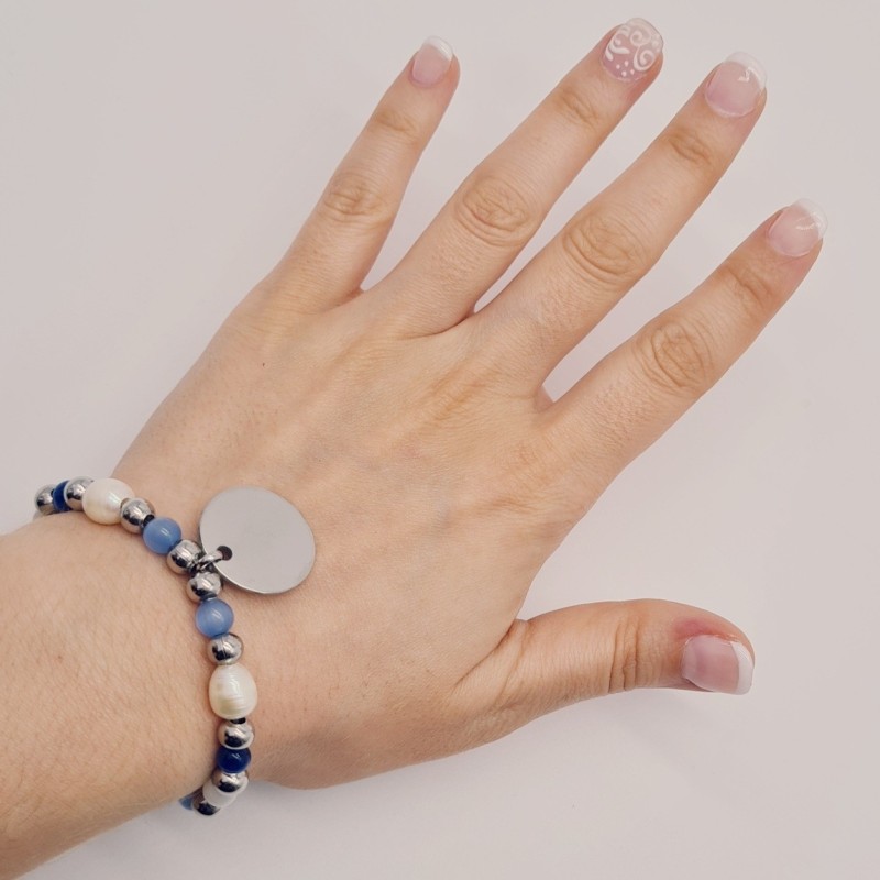 Pulsera BRISA en acero con ágatas, nácar y perla barroca | Dcorazon