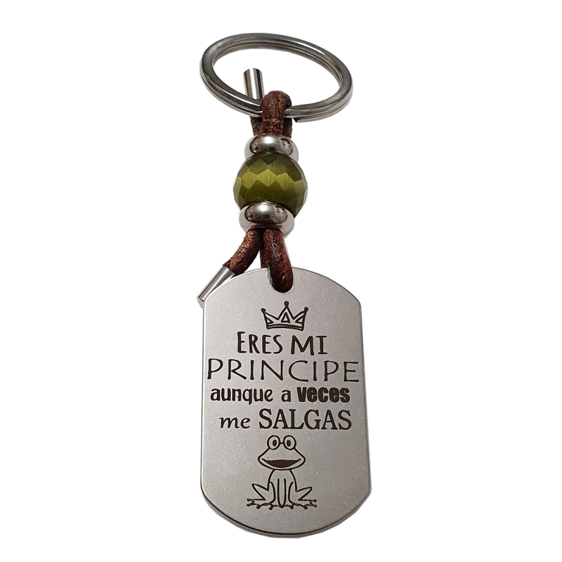 Llavero KLIMBA, con frase (Eres mi príncipe aunque a veces me salgas rana).