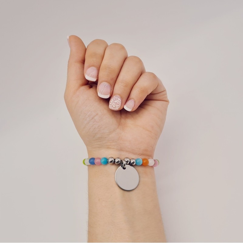 Pulsera SONYA en acero con ágatas, nácar y perla barroca | Dcorazon