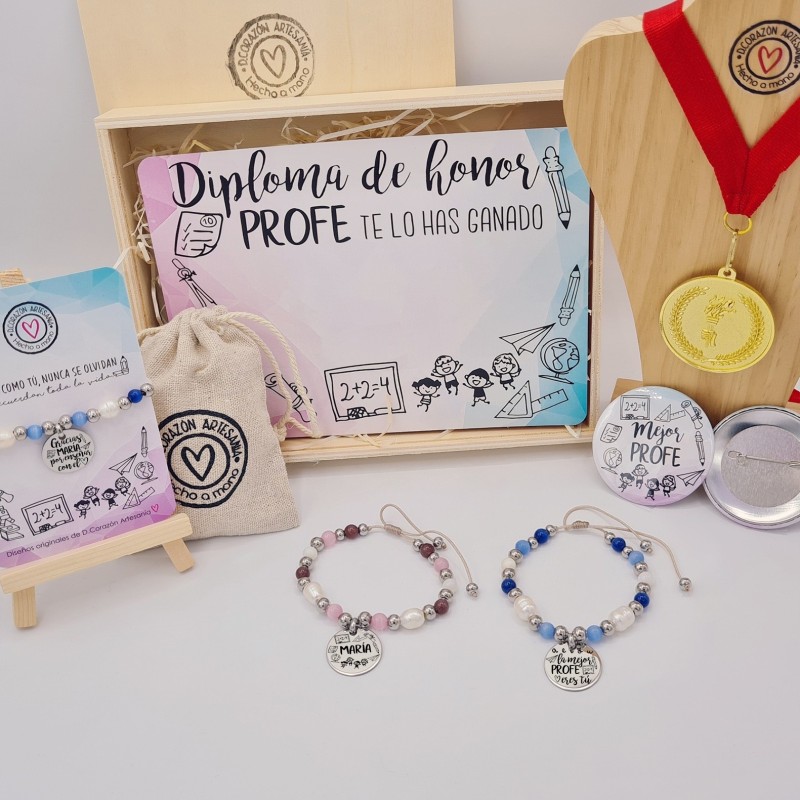 KIT Regalo PROFES con pulsera, medalla, diploma y pin  | Dcorazon