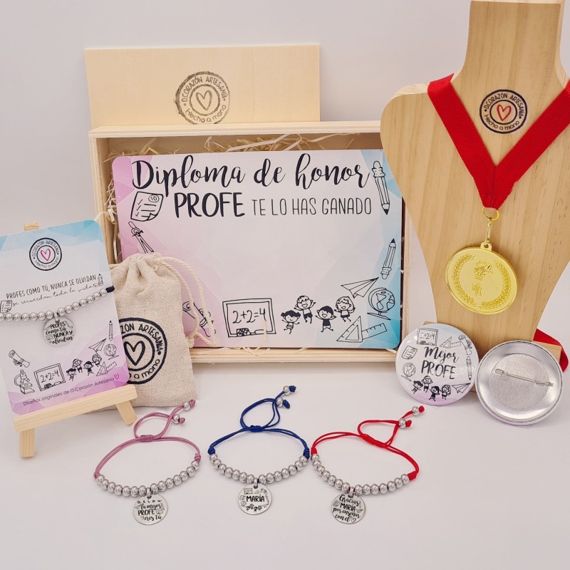 KIT Regalo PROFES con pulsera, medalla, diploma y pin  | Dcorazon