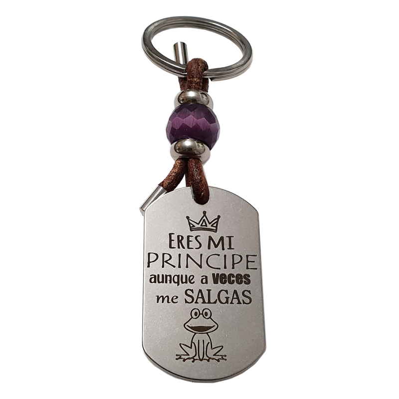 Llavero KLIMBA, con frase (Eres mi príncipe aunque a veces me salgas rana).