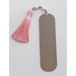 Marca páginas D'PERLAS, cuero nacional trenzado, acero inoxidable y cristal checo.