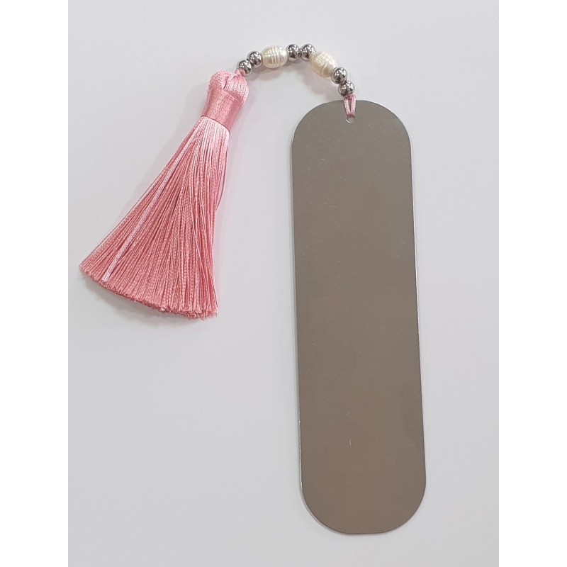 Marca páginas D'PERLAS, cuero nacional trenzado, acero inoxidable y cristal checo.