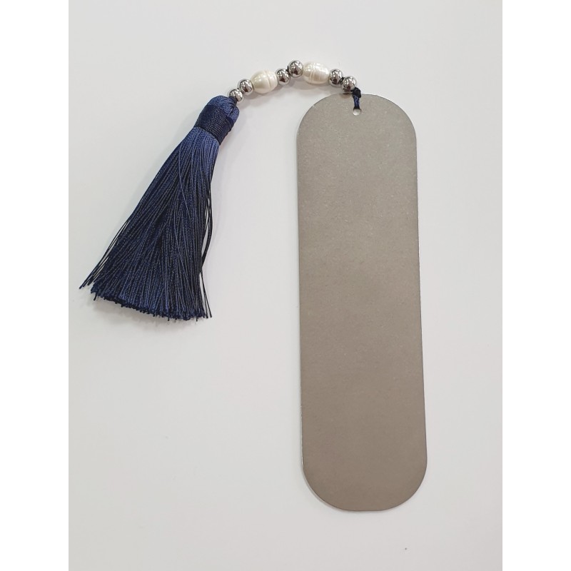 Marca páginas D'PERLAS, cuero nacional trenzado, acero inoxidable y cristal checo.