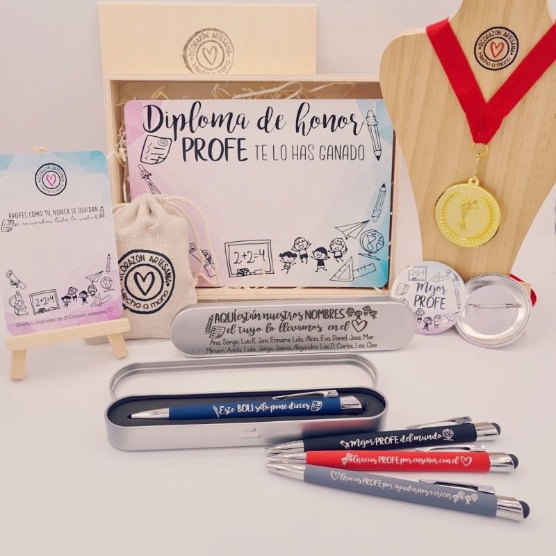 KIT Regalo PROFES con bolígrafo, medalla, diploma y pin  | Dcorazon