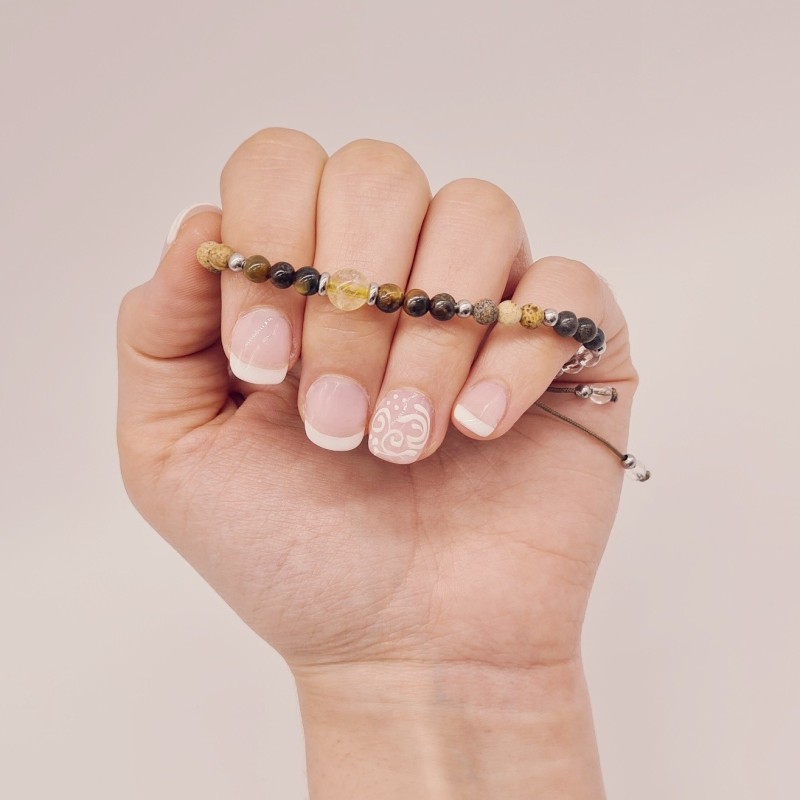 Pulsera protectora, combinación de piedras energéticas, ajustable para todas las tallas, acero inoxidable.