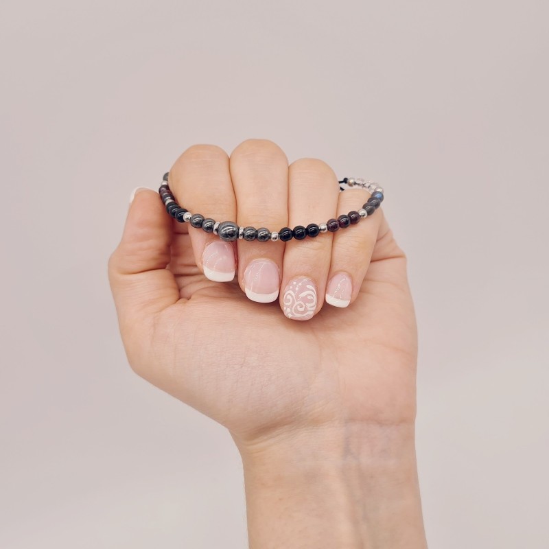 Pulsera protectora, combinación de piedras energéticas, ajustable para todas las tallas, acero inoxidable.