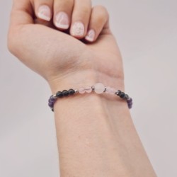 Pulsera protectora, combinación de piedras energéticas, ajustable para todas las tallas, acero inoxidable.