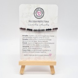 Pulsera protectora, combinación de piedras energéticas, ajustable para todas las tallas, acero inoxidable.
