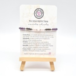 Pulsera protectora, combinación de piedras energéticas, ajustable para todas las tallas, acero inoxidable.