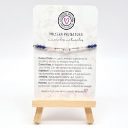 Pulsera protectora, combinación de piedras energéticas, ajustable para todas las tallas, acero inoxidable.